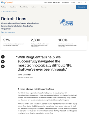 RingCentral case study -- Detroit Lions -- cover